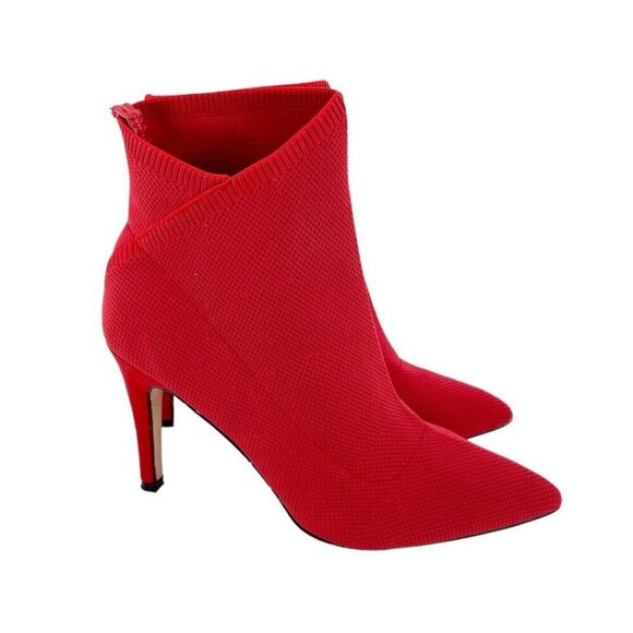 Mia Margerie Red Knit Sock Booties Pull On Stiletto Heel Pointed Toe SZ 8 - Picture 7 of 16